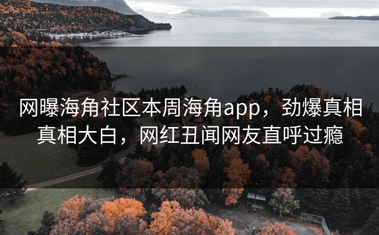 网曝海角社区本周海角app，劲爆真相真相大白，网红丑闻网友直呼过瘾
