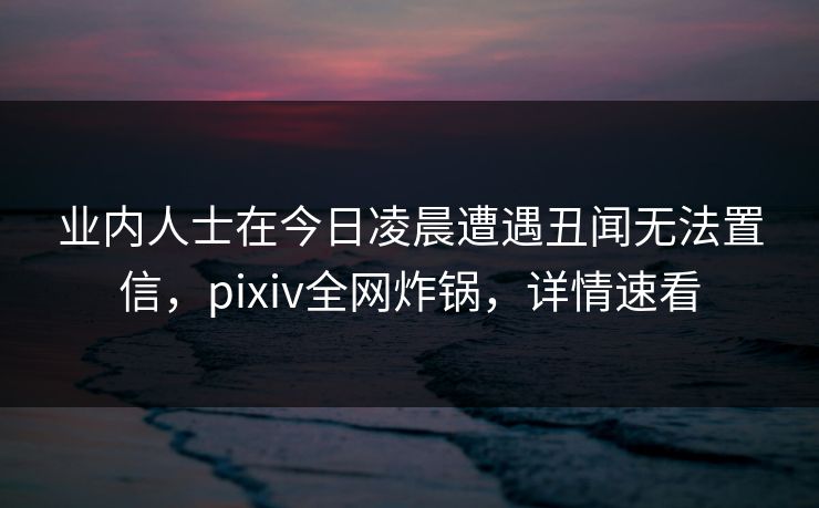 业内人士在今日凌晨遭遇丑闻无法置信，pixiv全网炸锅，详情速看